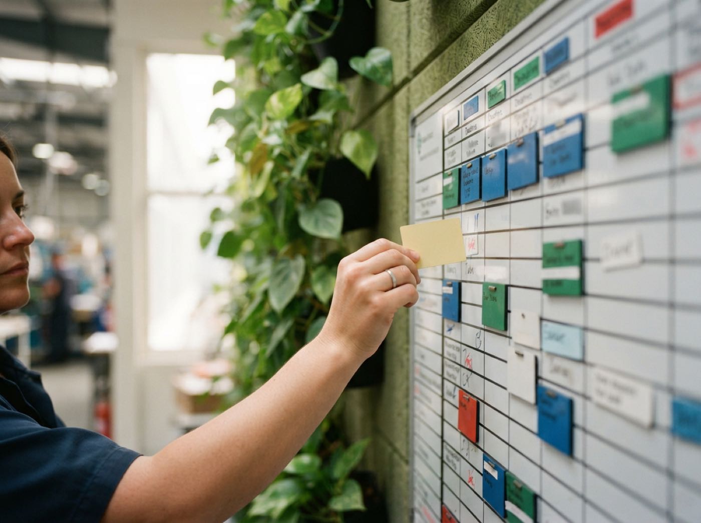A visual production schedule board