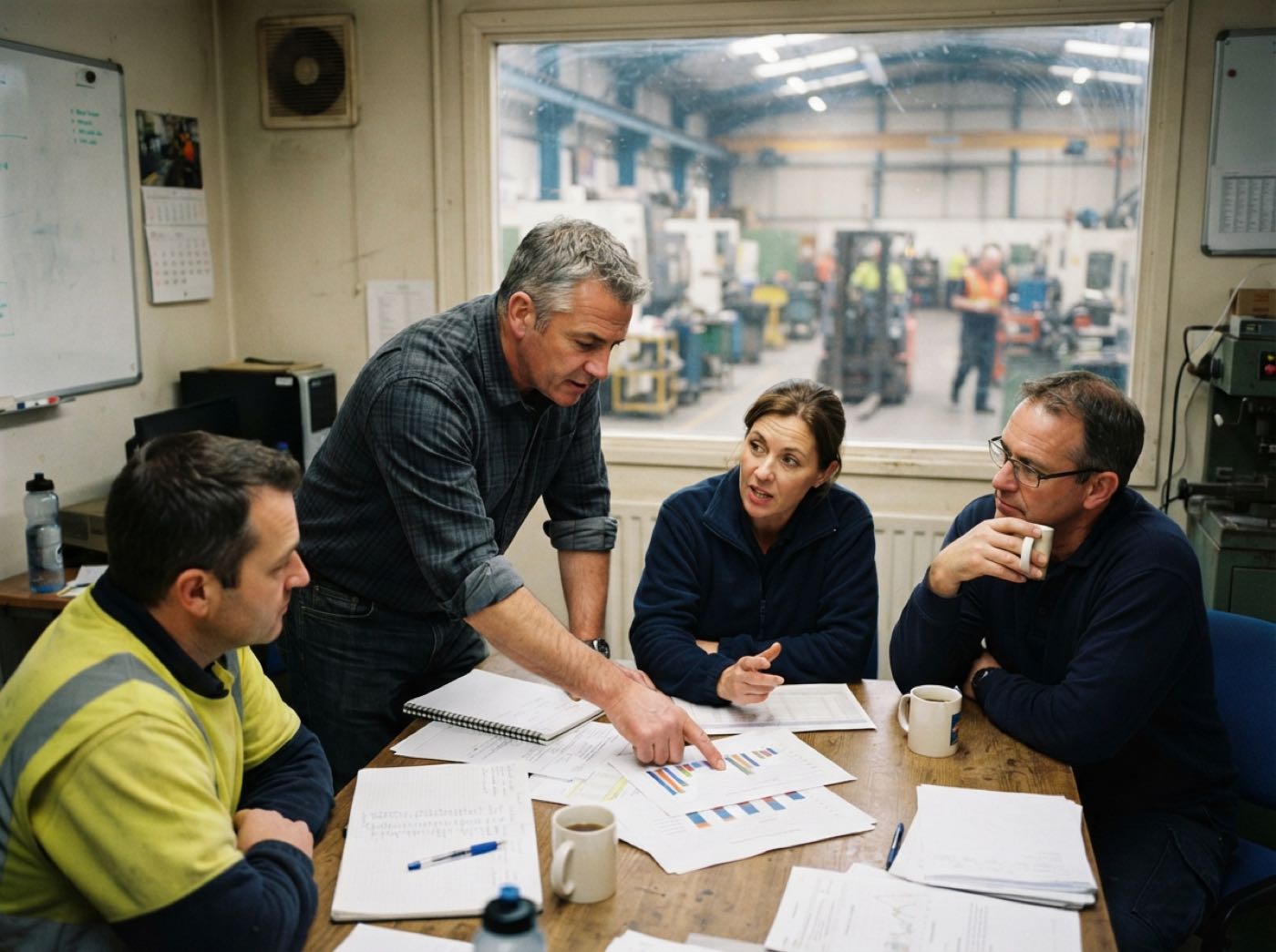 A planning meeting on the plant floor